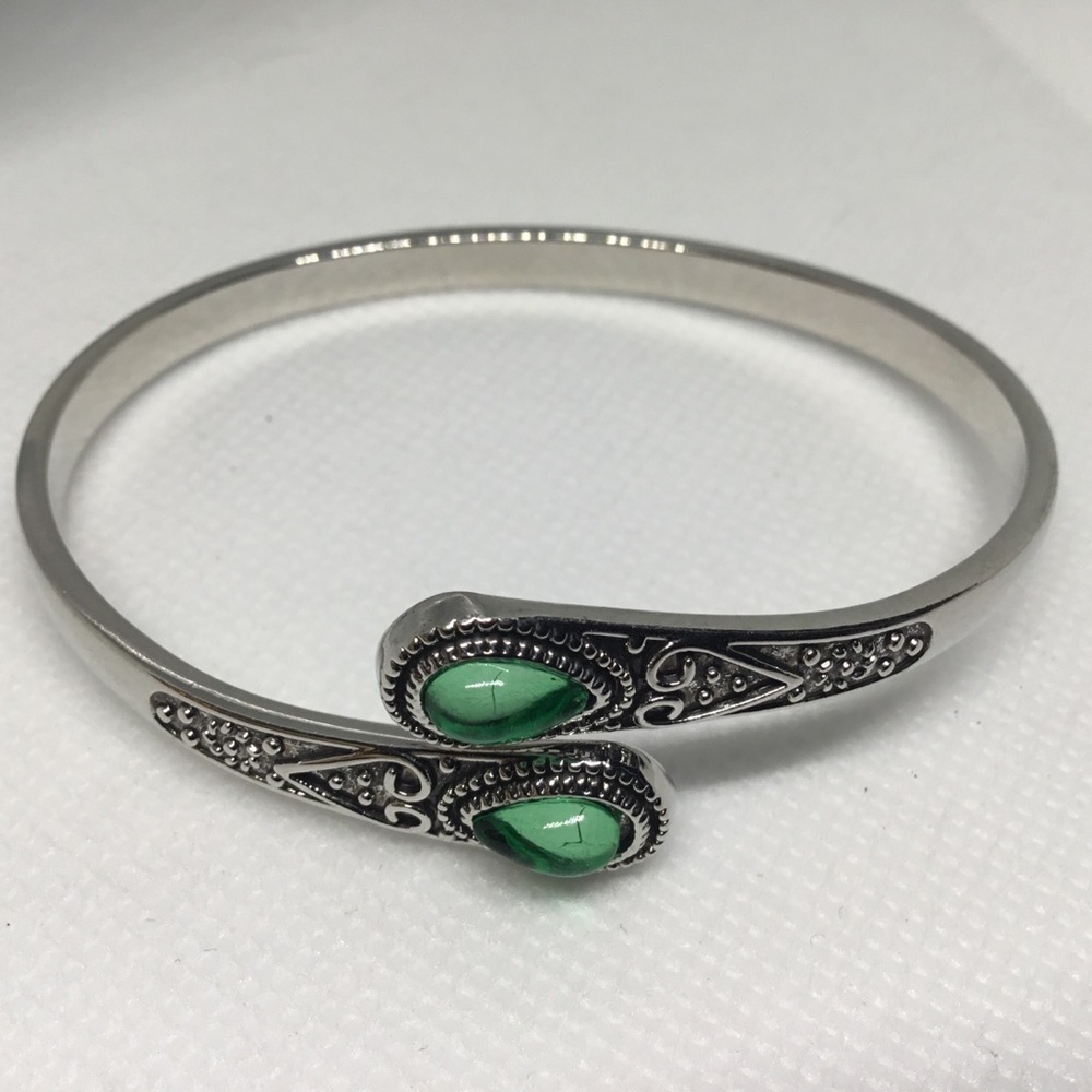 Silver Emerald Open Cuff Bracelet